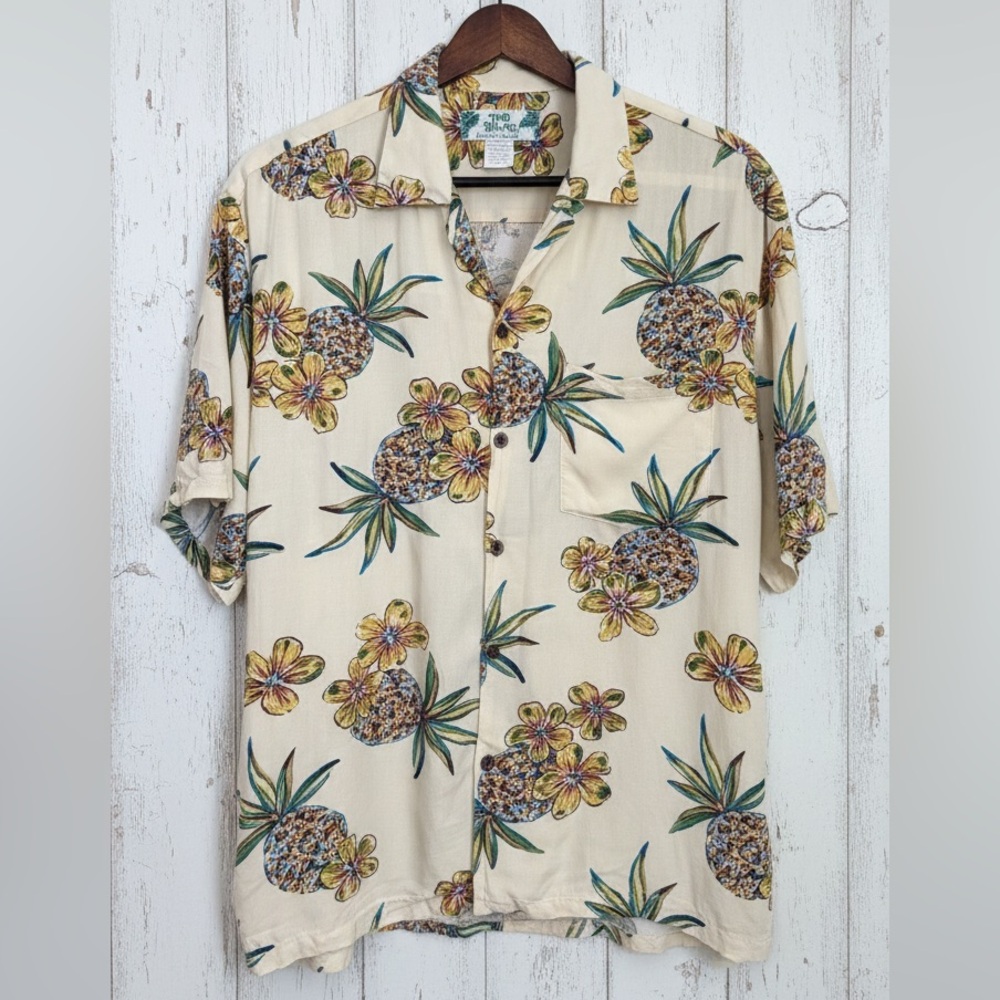 Vintage Two Palms Funky Tropical Hawaiian Shirt Size Medium Aloha Beach Summer